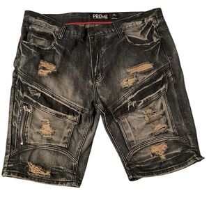Preme Shorts Adult 42x11 Dark Denim Distressed Ripped Skater Jean Thrashed Mens‎